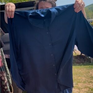 Maurices Deep Blue Collared Silky Feel Shirt